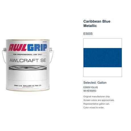 Awlgrip Awlcraft SE Caribbean Blue Metallic E5005, selected Gallon, E5005/1GLUS: original manufacturer chip with representative gallon can