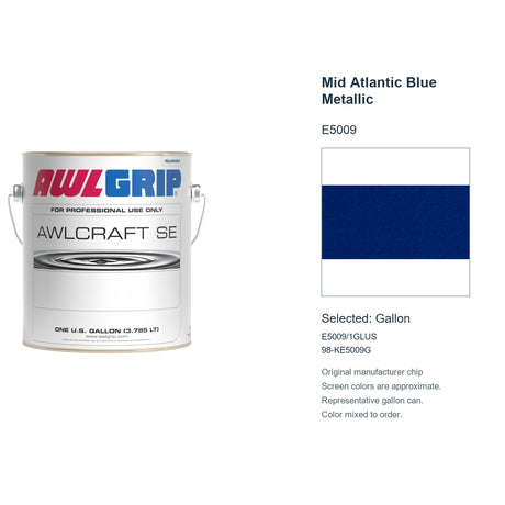 Awlgrip Awlcraft SE Mid Atlantic Blue Metallic E5009, selected Gallon, E5009/1GLUS: original manufacturer chip with representative gallon can
