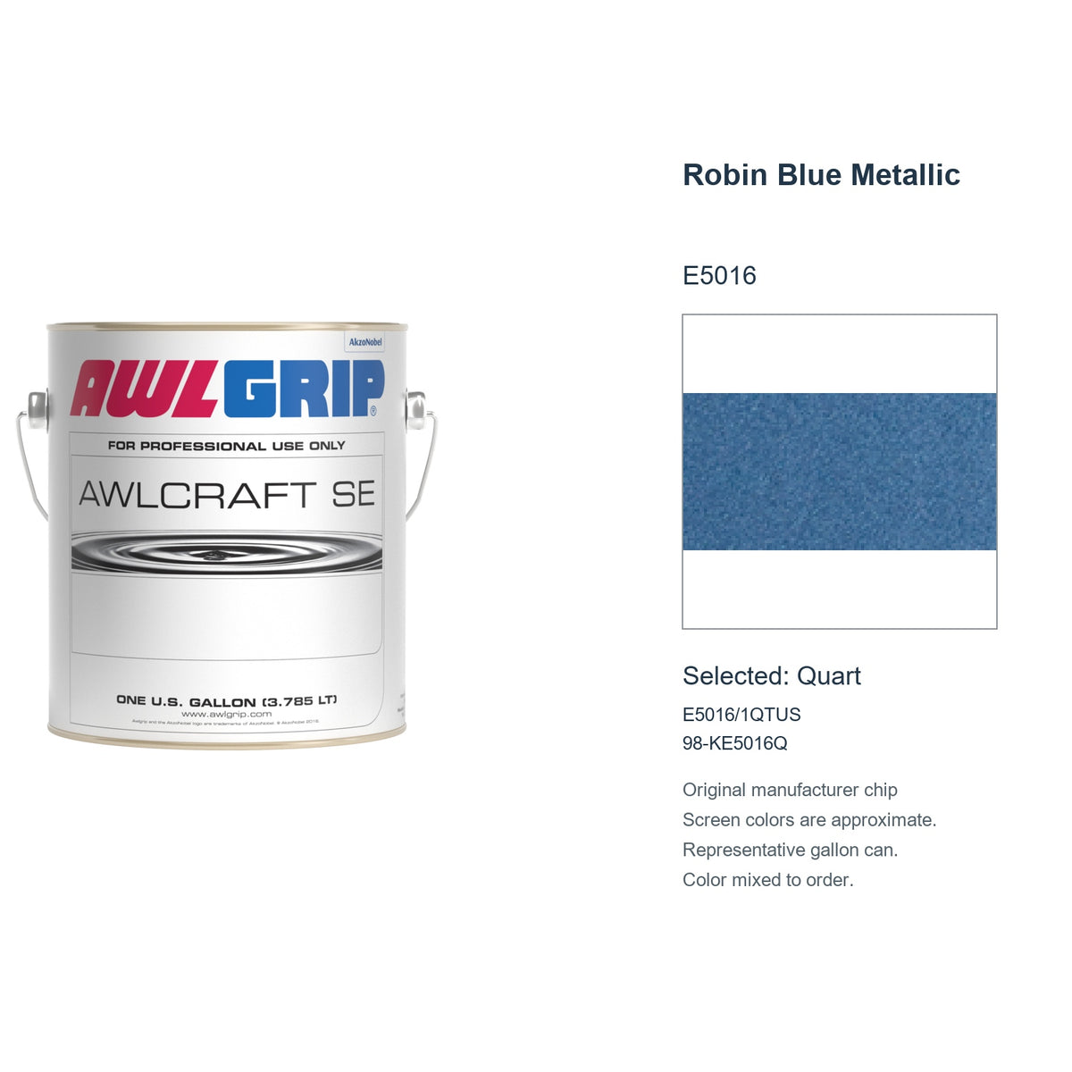 Awlgrip Awlcraft SE Robin Blue Metallic E5016, selected Quart, E5016/1QTUS: original manufacturer chip with representative gallon can