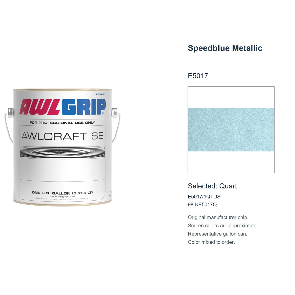 Awlgrip Awlcraft SE Speedblue Metallic E5017, selected Quart, E5017/1QTUS: original manufacturer chip with representative gallon can