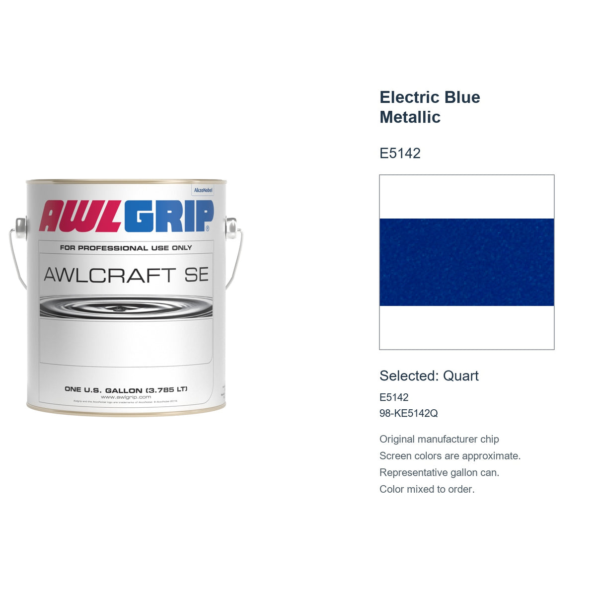 Awlgrip Awlcraft SE Electric Blue Metallic E5142, selected Quart, E5142: original manufacturer chip with representative gallon can