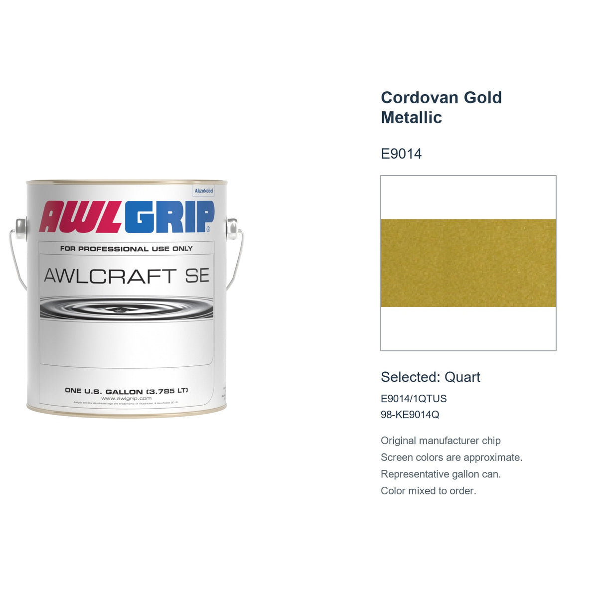 Awlgrip Awlcraft SE Cordovan Gold Metallic E9014, selected Quart, E9014/1QTUS: original manufacturer chip with representative gallon can