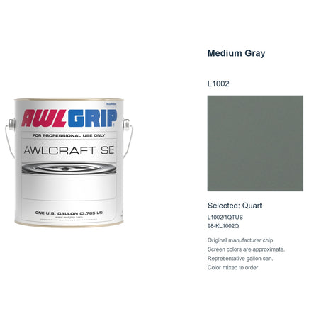 Awlgrip Awlcraft SE Medium Gray L1002, selected Quart, L1002/1QTUS: original manufacturer chip with representative gallon can