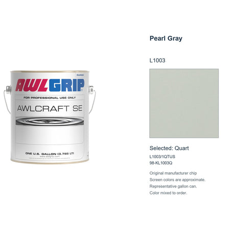 Awlgrip Awlcraft SE Pearl Gray L1003, selected Quart, L1003/1QTUS: original manufacturer chip with representative gallon can