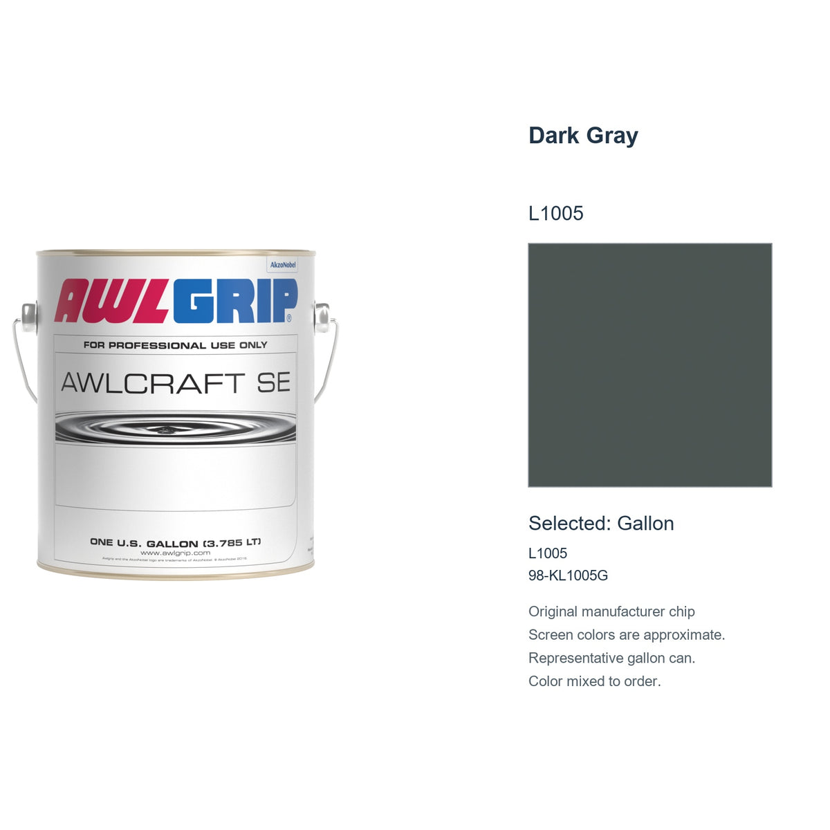 Awlgrip Awlcraft SE Dark Gray L1005, selected Gallon, L1005: original manufacturer chip with representative gallon can