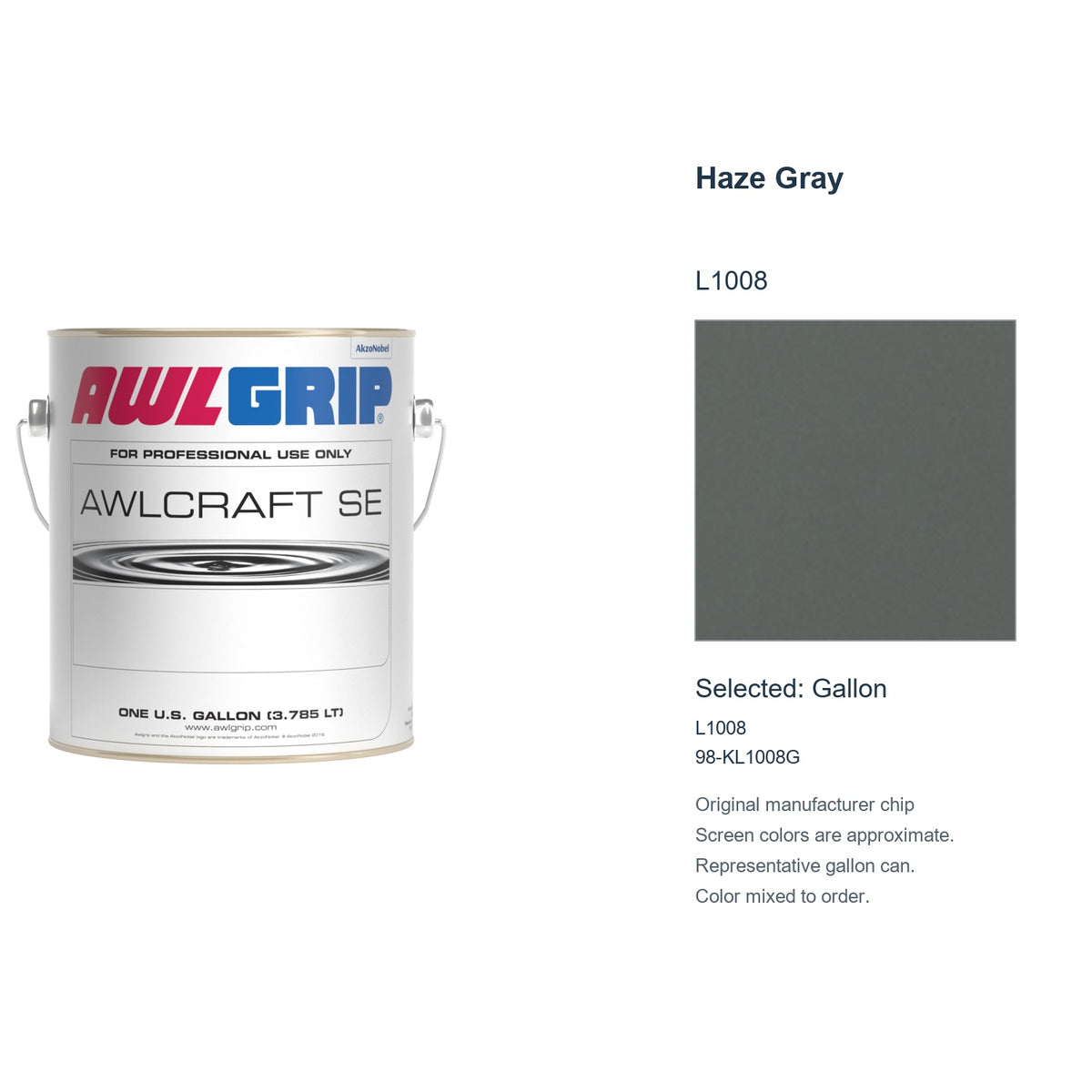 Awlgrip Awlcraft SE Haze Gray L1008, selected Gallon, L1008: original manufacturer chip with representative gallon can