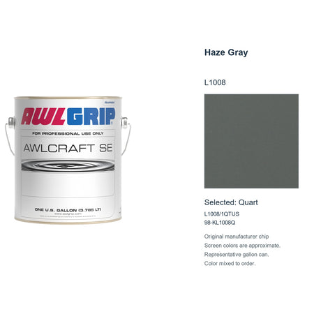 Awlgrip Awlcraft SE Haze Gray L1008, selected Quart, L1008/1QTUS: original manufacturer chip with representative gallon can