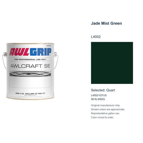 Awlgrip Awlcraft SE Jade Mist Green L4002, selected Quart, L4002/1QTUS: original manufacturer chip with representative gallon can