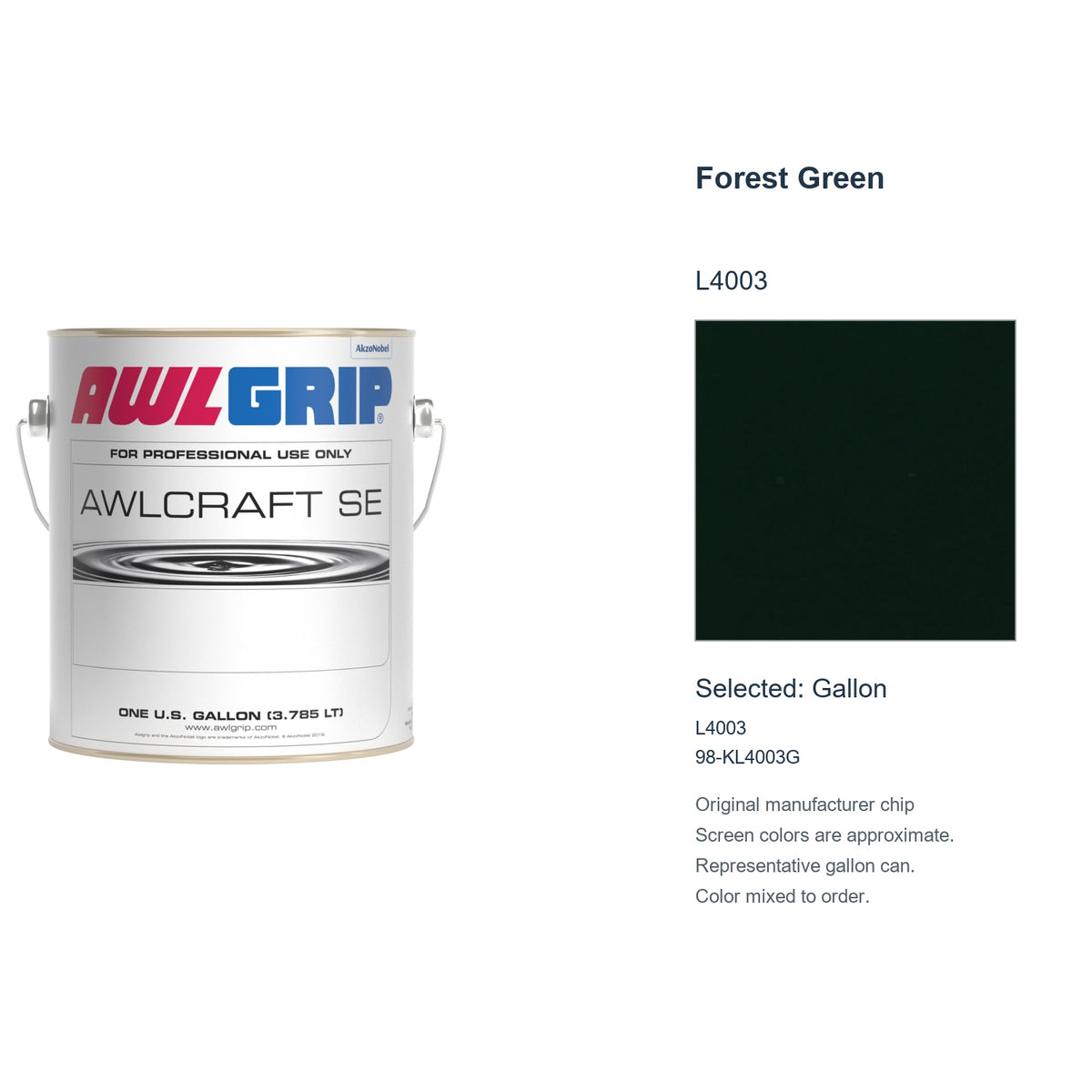 Awlgrip Awlcraft SE Forest Green L4003, selected Gallon, L4003: original manufacturer chip with representative gallon can