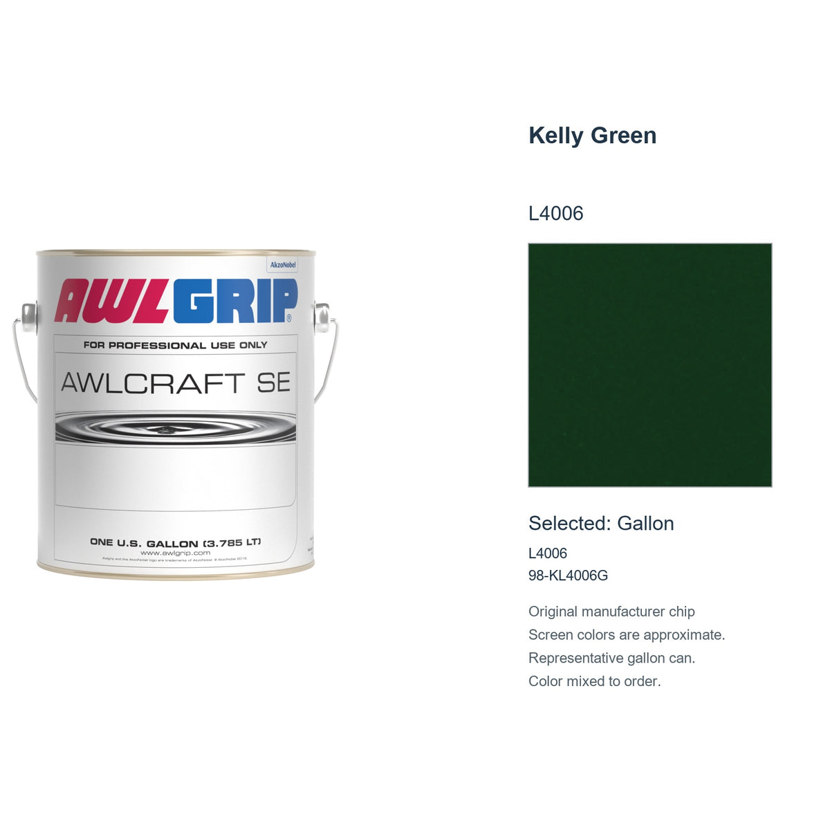 Awlgrip Awlcraft SE Kelly Green L4006, selected Gallon, L4006: original manufacturer chip with representative gallon can
