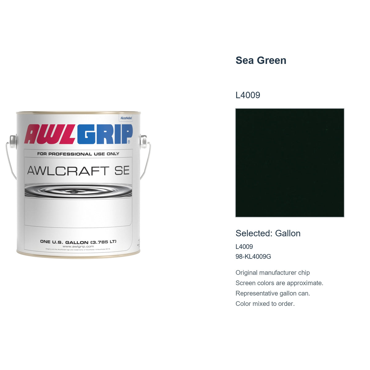 Awlgrip Awlcraft SE Sea Green L4009, selected Gallon, L4009: original manufacturer chip with representative gallon can