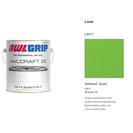 Awlgrip Awlcraft SE Lime L4011, selected Quart, L4011: original manufacturer chip with representative gallon can