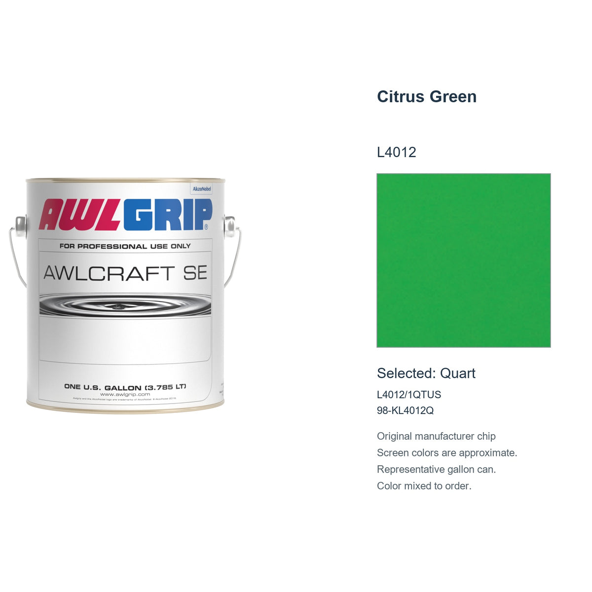 Awlgrip Awlcraft SE Citrus Green L4012, selected Quart, L4012/1QTUS: original manufacturer chip with representative gallon can