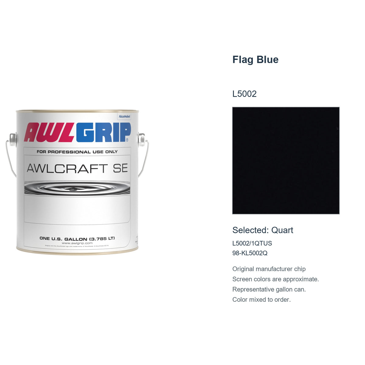 Awlgrip Awlcraft SE Flag Blue L5002, selected Quart, L5002/1QTUS: original manufacturer chip with representative gallon can