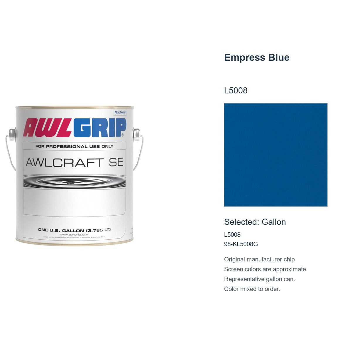 Awlgrip Awlcraft SE Empress Blue L5008, selected Gallon, L5008: original manufacturer chip with representative gallon can