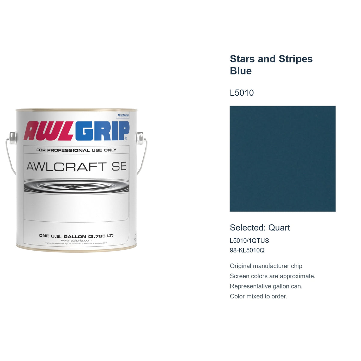 Awlgrip Awlcraft SE Stars and Stripes Blue L5010, selected Quart, L5010/1QTUS: original manufacturer chip with representative gallon can