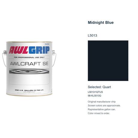 Awlgrip Awlcraft SE Midnight Blue L5013, selected Quart, L5013/1QTUS: original manufacturer chip with representative gallon can