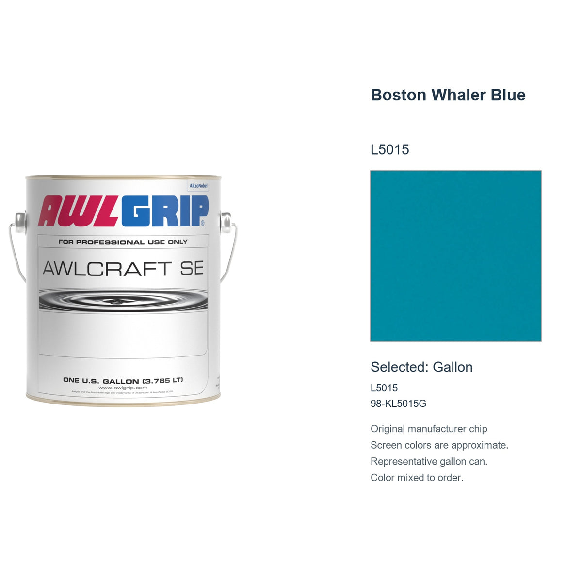 Awlgrip Awlcraft SE Boston Whaler Blue L5015, selected Gallon, L5015: original manufacturer chip with representative gallon can