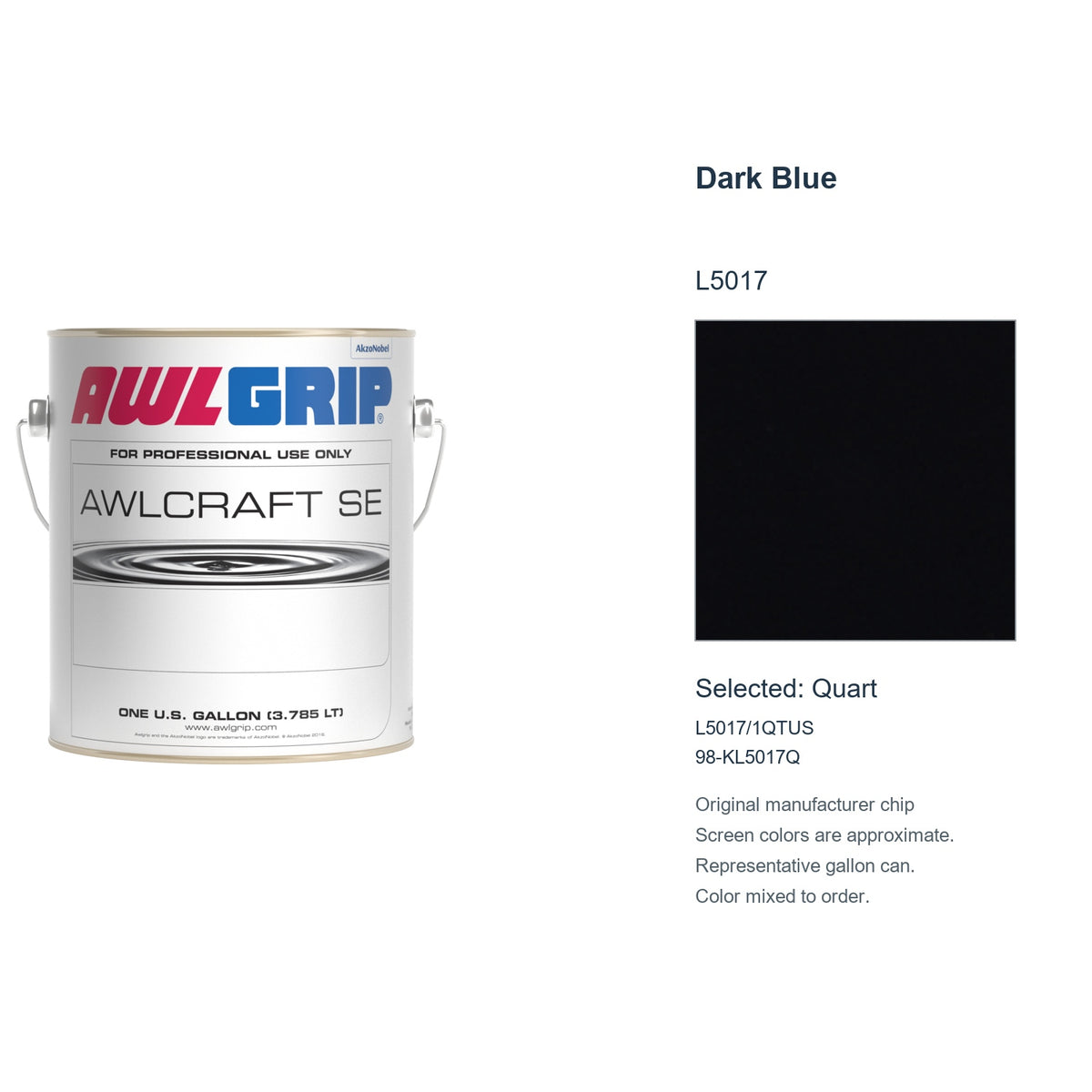 Awlgrip Awlcraft SE Dark Blue L5017, selected Quart, L5017/1QTUS: original manufacturer chip with representative gallon can
