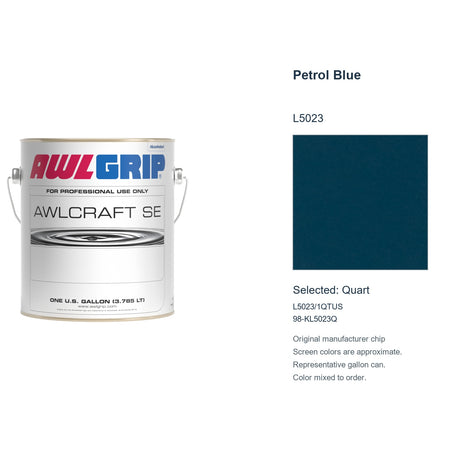 Awlgrip Awlcraft SE Petrol Blue L5023, selected Quart, L5023/1QTUS: original manufacturer chip with representative gallon can