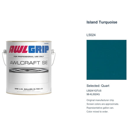 Awlgrip Awlcraft SE Island Turquoise L5024, selected Quart, L5024/1QTUS: original manufacturer chip with representative gallon can
