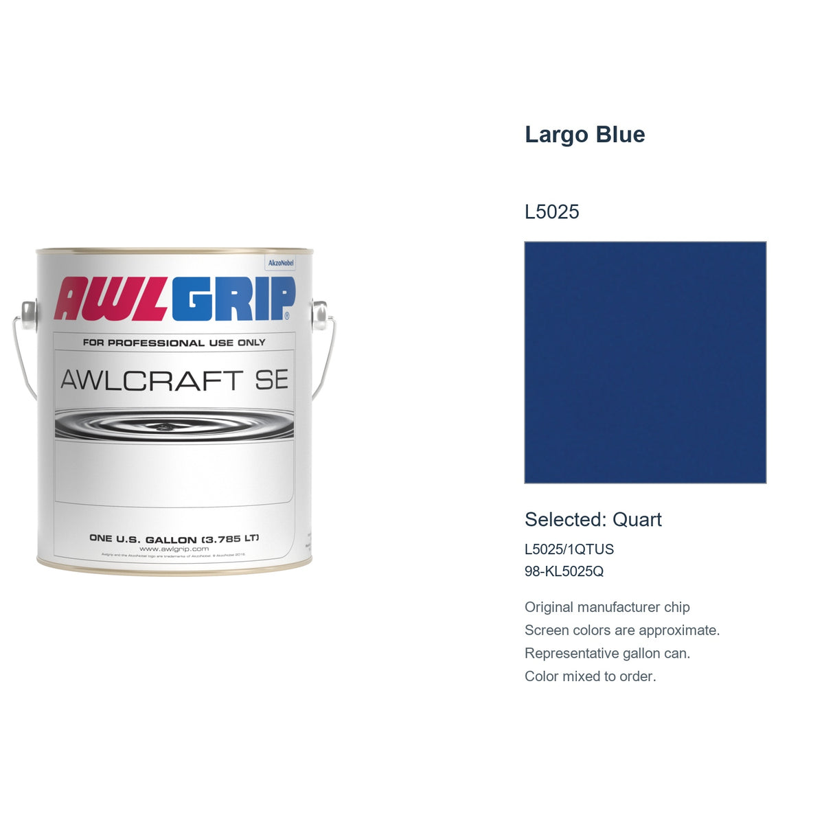 Awlgrip Awlcraft SE Largo Blue L5025, selected Quart, L5025/1QTUS: original manufacturer chip with representative gallon can