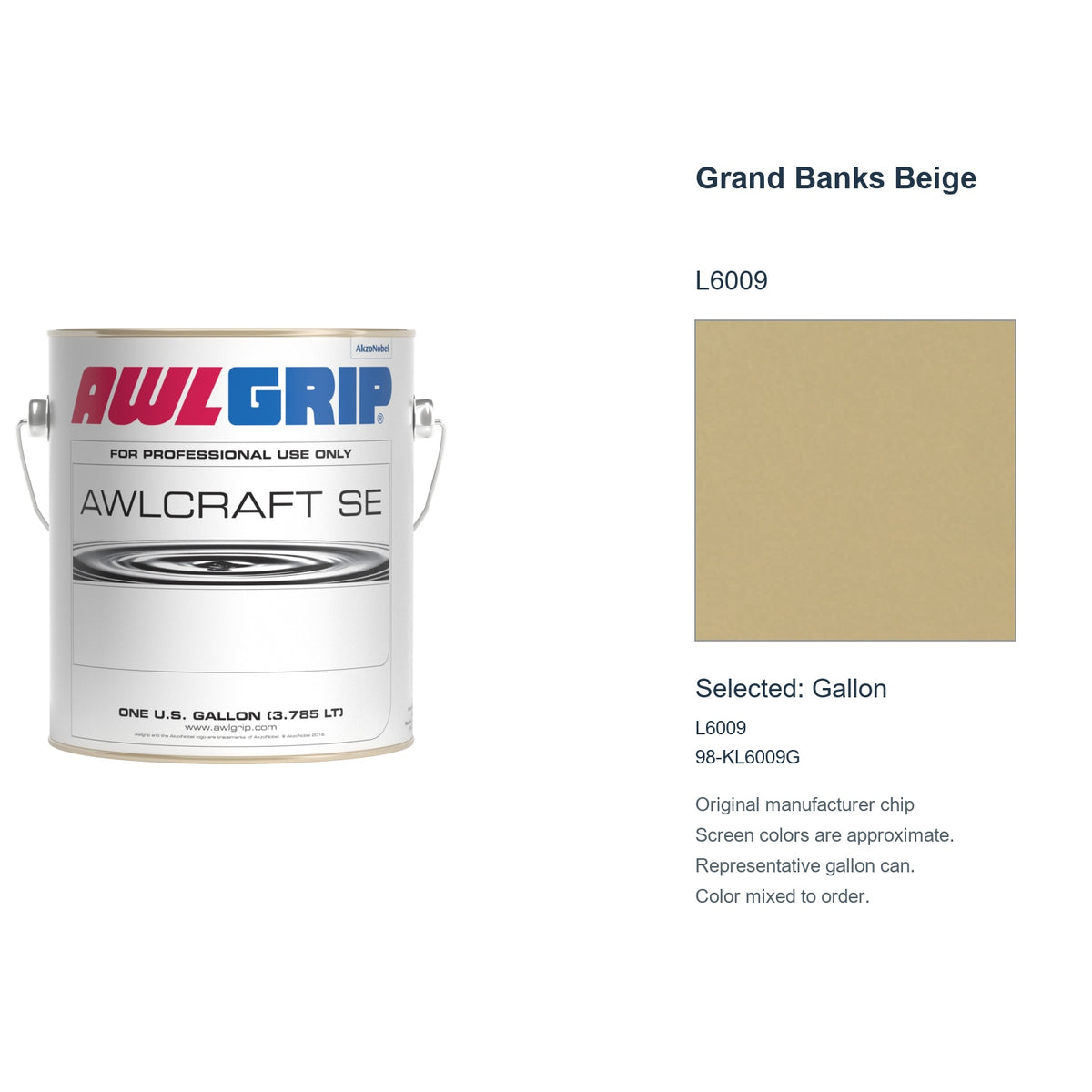 Awlgrip Awlcraft SE Grand Banks Beige L6009, selected Gallon, L6009: original manufacturer chip with representative gallon can