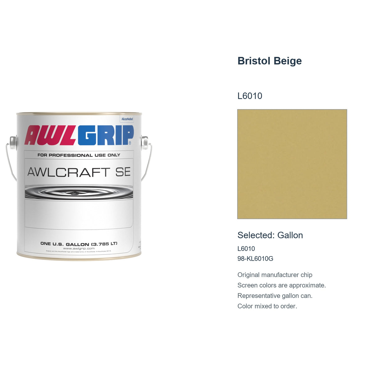 Awlgrip Awlcraft SE Bristol Beige L6010, selected Gallon, L6010: original manufacturer chip with representative gallon can