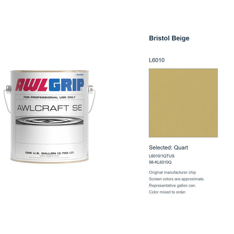 Awlgrip Awlcraft SE Bristol Beige L6010, selected Quart, L6010/1QTUS: original manufacturer chip with representative gallon can