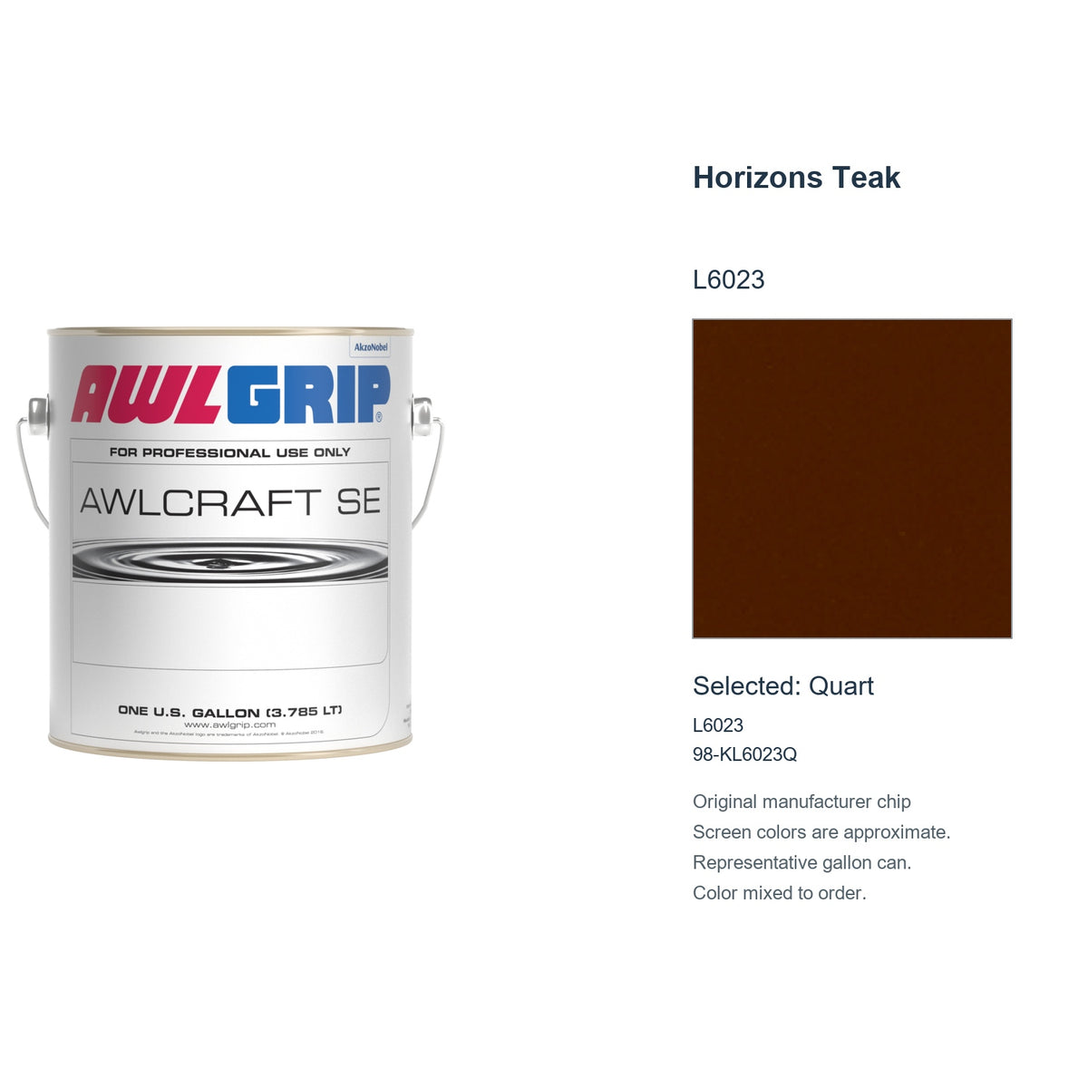 Awlgrip Awlcraft SE Horizons Teak L6023, selected Quart, L6023: original manufacturer chip with representative gallon can