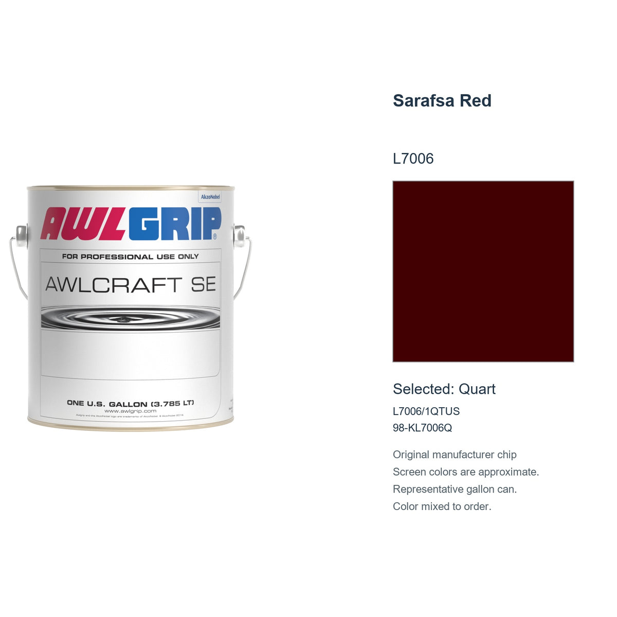 Awlgrip Awlcraft SE Sarafsa Red L7006, selected Quart, L7006/1QTUS: original manufacturer chip with representative gallon can