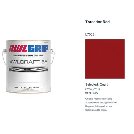 Awlgrip Awlcraft SE Toreador Red L7008, selected Quart, L7008/1QTUS: original manufacturer chip with representative gallon can