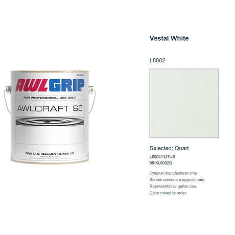 Awlgrip Awlcraft SE Vestal White L8002, selected Quart, L8002/1QTUS: original manufacturer chip with representative gallon can