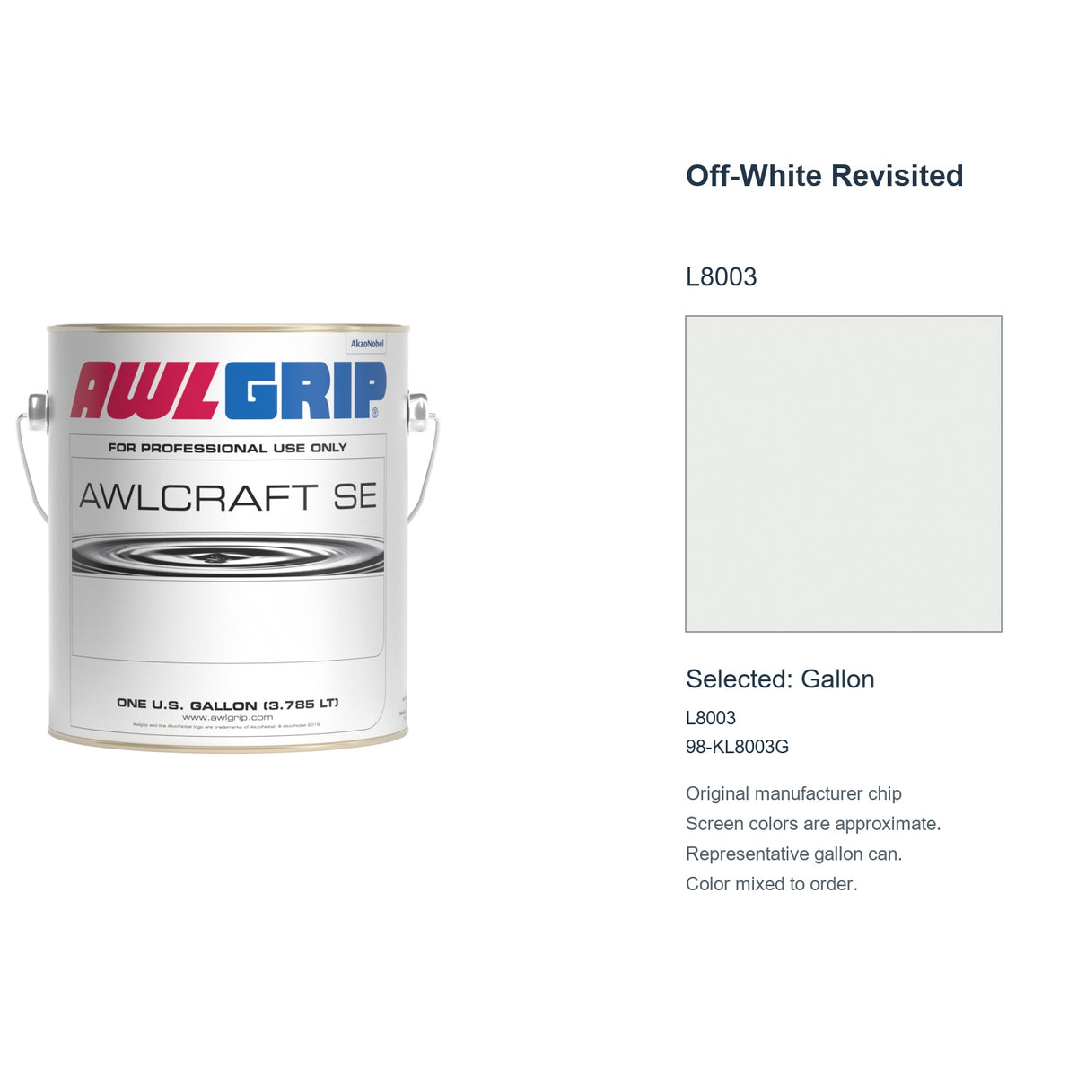 Awlgrip Awlcraft SE Off-White Revisited L8003, selected Gallon, L8003: original manufacturer chip with representative gallon can