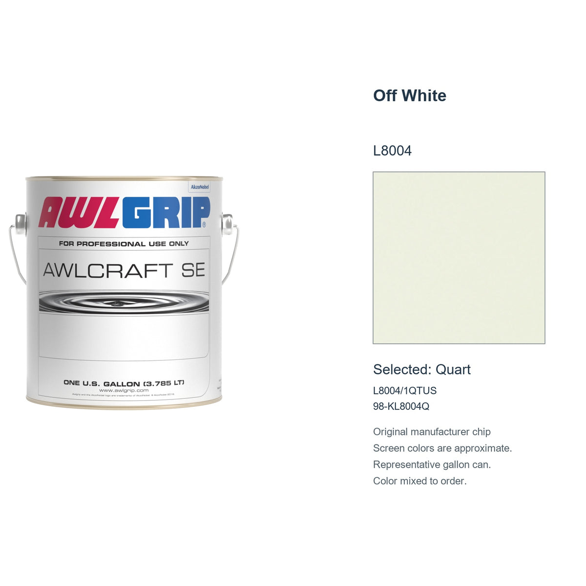 Awlgrip Awlcraft SE Off White L8004, selected Quart, L8004/1QTUS: original manufacturer chip with representative gallon can