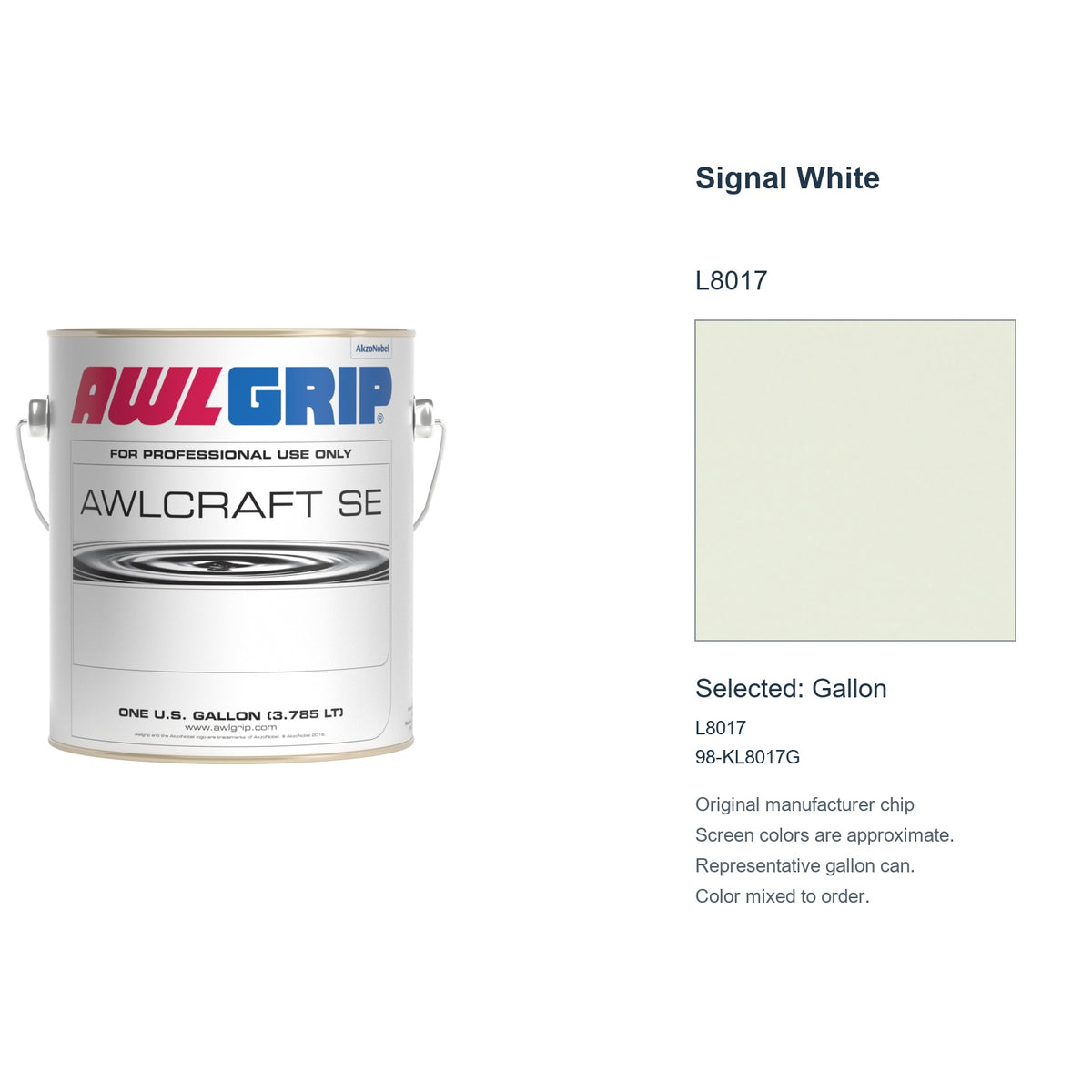 Awlgrip Awlcraft SE Signal White L8017, selected Gallon, L8017: original manufacturer chip with representative gallon can