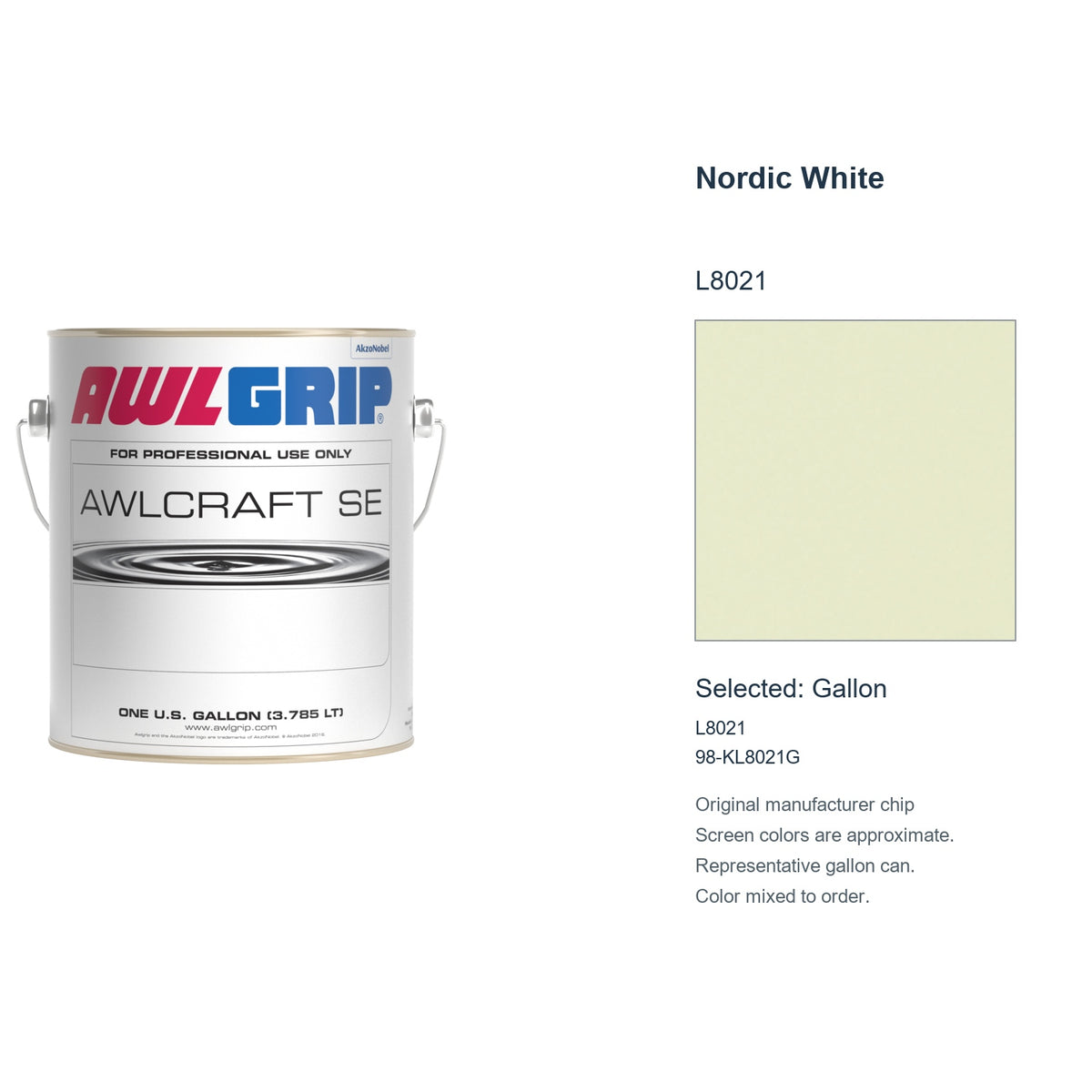 Awlgrip Awlcraft SE Nordic White L8021, selected Gallon, L8021: original manufacturer chip with representative gallon can