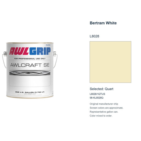 Awlgrip Awlcraft SE Bertram White L8028, selected Quart, L8028/1QTUS: original manufacturer chip with representative gallon can