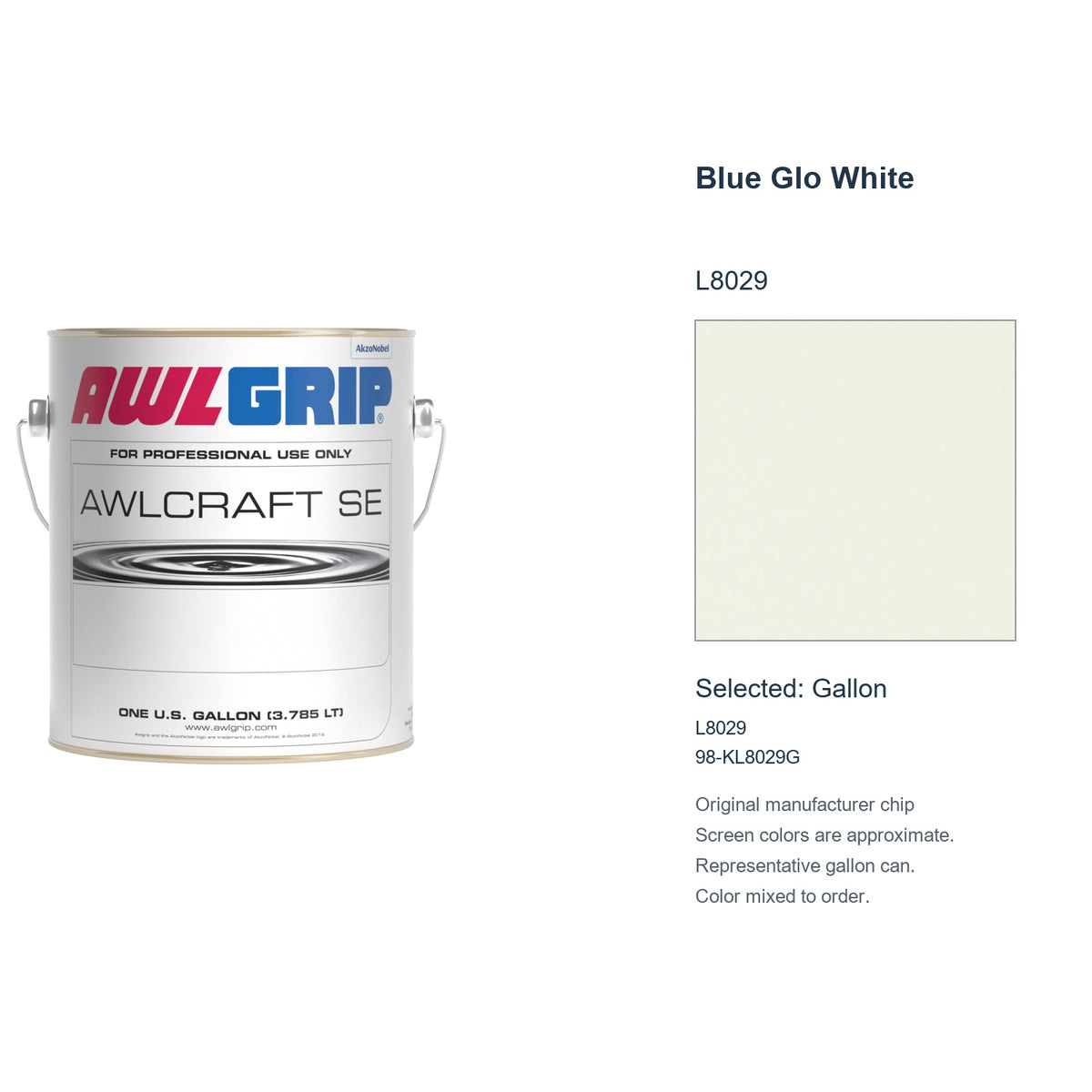 Awlgrip Awlcraft SE Blue Glo White L8029, selected Gallon, L8029: original manufacturer chip with representative gallon can