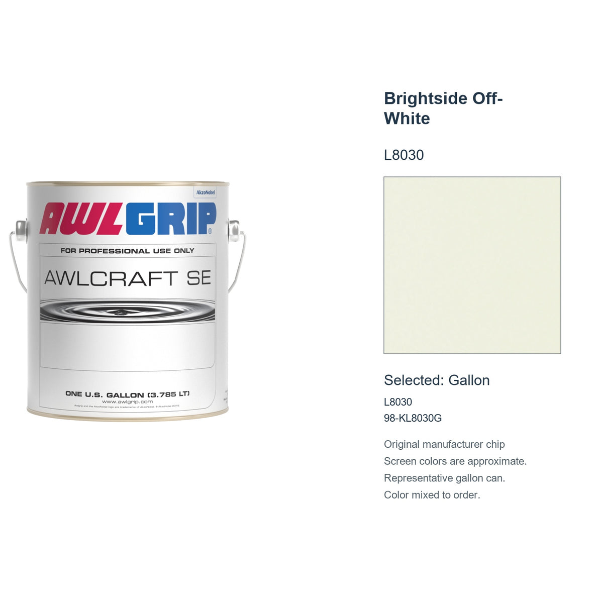 Awlgrip Awlcraft SE Brightside Off-White L8030, selected Gallon, L8030: original manufacturer chip with representative gallon can