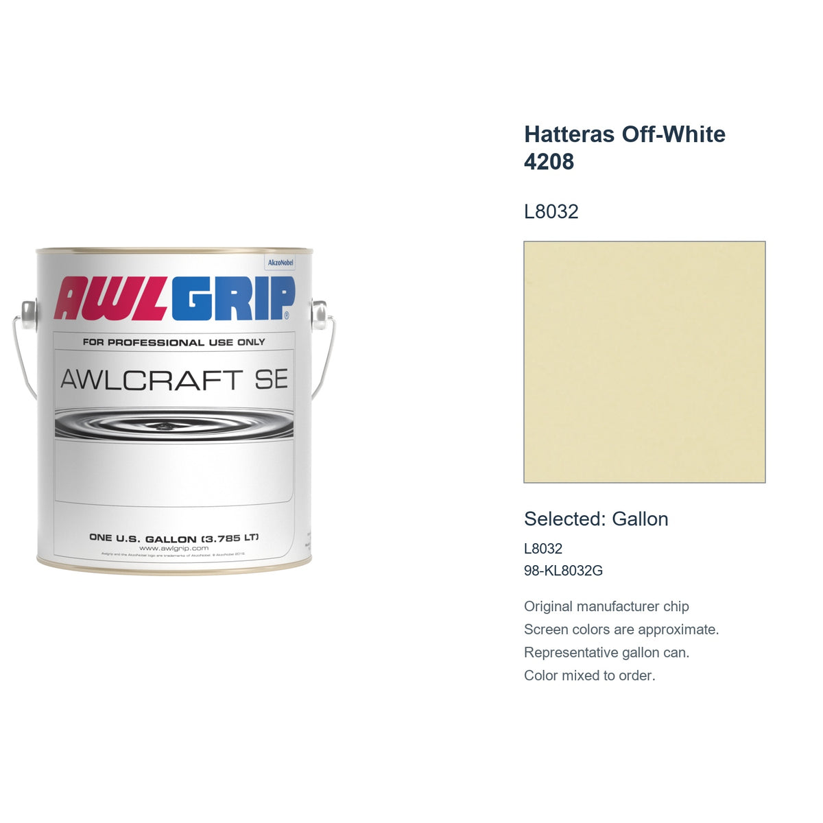 Awlgrip Awlcraft SE Hatteras Off-White 4208 L8032, selected Gallon, L8032: original manufacturer chip with representative gallon can