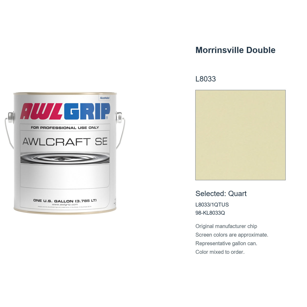 Awlgrip Awlcraft SE Morrinsville Double L8033, selected Quart, L8033/1QTUS: original manufacturer chip with representative gallon can