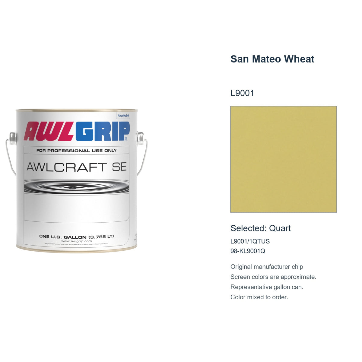 Awlgrip Awlcraft SE San Mateo Wheat L9001, selected Quart, L9001/1QTUS: original manufacturer chip with representative gallon can