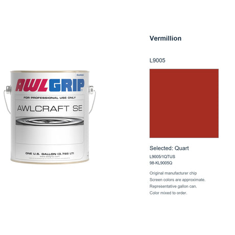 Awlgrip Awlcraft SE Vermillion L9005, selected Quart, L9005/1QTUS: original manufacturer chip with representative gallon can