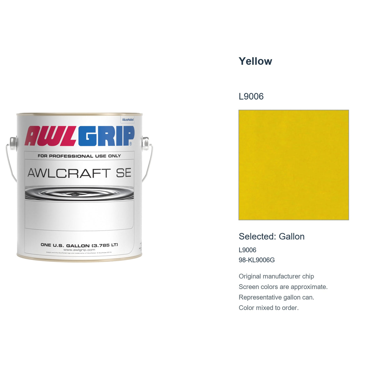 Awlgrip Awlcraft SE Yellow L9006, selected Gallon, L9006: original manufacturer chip with representative gallon can