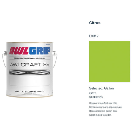 Awlgrip Awlcraft SE Citrus L9012, selected Gallon, L9012: original manufacturer chip with representative gallon can