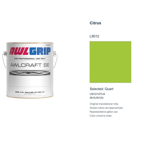 Awlgrip Awlcraft SE Citrus L9012, selected Quart, L9012/1QTUS: original manufacturer chip with representative gallon can