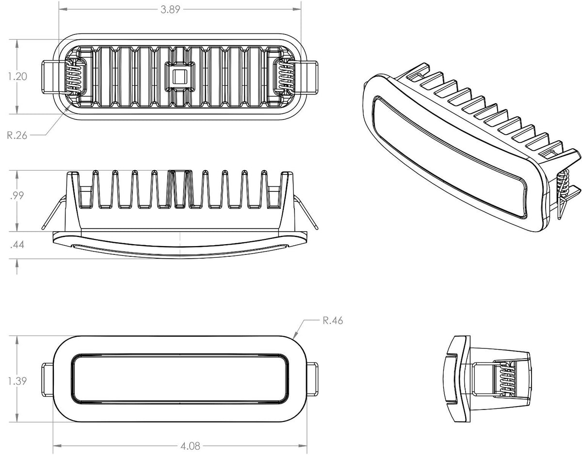 Capri3 Flush Mount LED Flood Light — manufacturer dimensional drawing