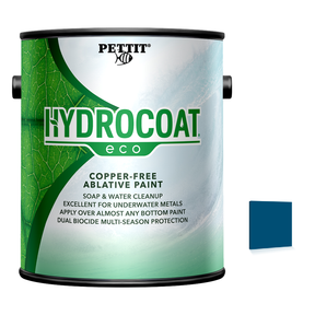 Pettit Hydrocoat ECO packaging with official Blue color swatch