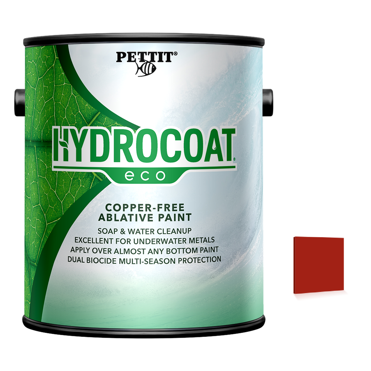 Pettit Hydrocoat ECO packaging with official Red color swatch